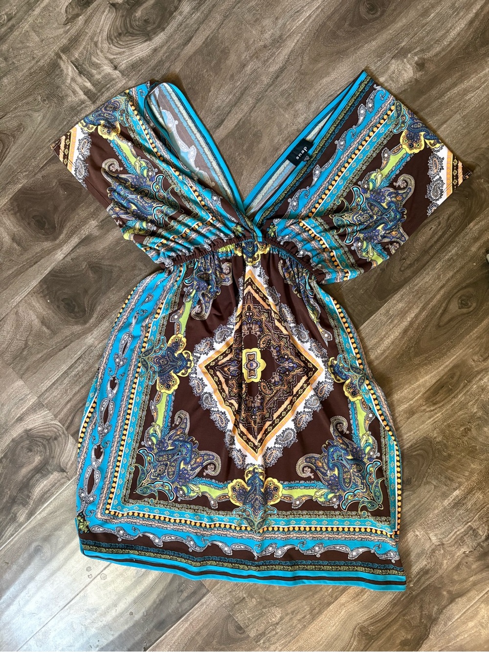Snap Brown and Turquoise Paisley Mini Dress